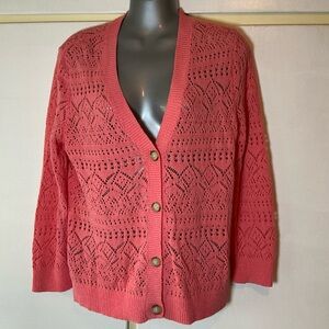 LOFT Coral Button-Up Cardigan